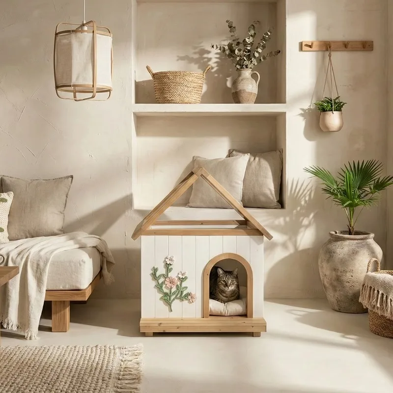 Modern Transparent Roof Solid Wood Pet House