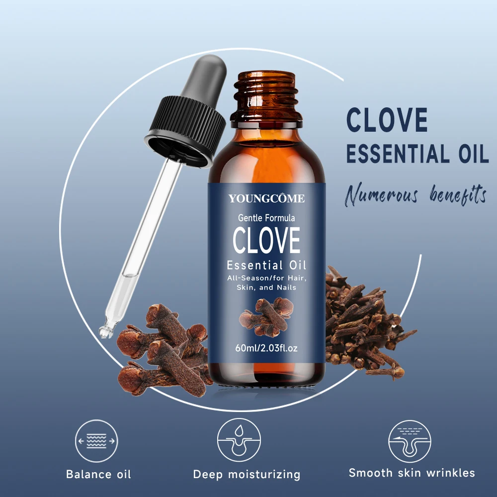 زجاجة أساسية من زيت القرنفل، زجاجة أساسية لامعة للعناية بالوجه، مرطبة، إصلاح مضاد للشيخوخة والطبيعية، زيت عطري عضوي