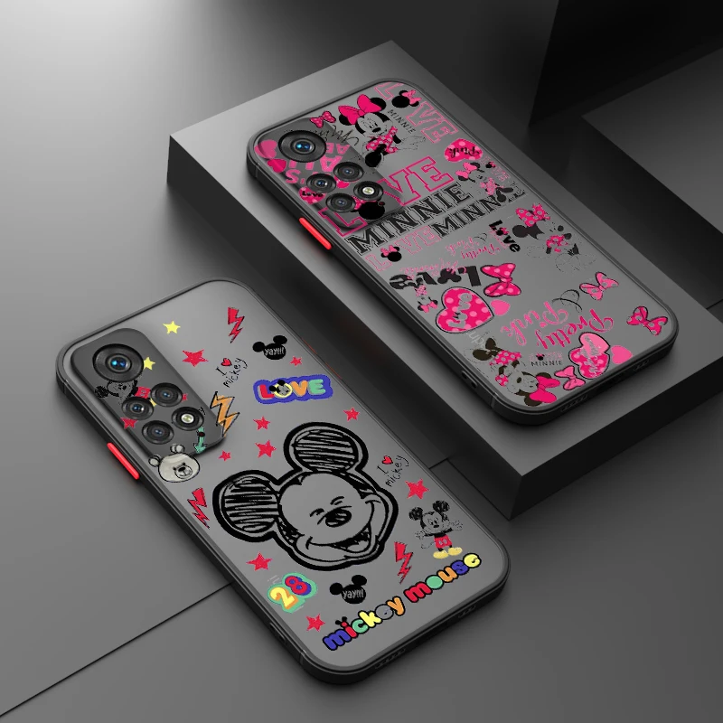 

Cartoon Mickey Minnie For Xiaomi Redmi Note 12 Turbo Speed 11 10 9 Pro Plus Max 4G 5G Frosted Translucent Hard Phone Case Cover