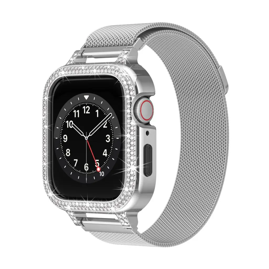 Diamond Case+Milanese Loop for Apple Watch Band 40mm 44mm 41mm 45mm Magnetic Bracelet+cover Correa iwtch serie 8 7 6 4 Se Strap