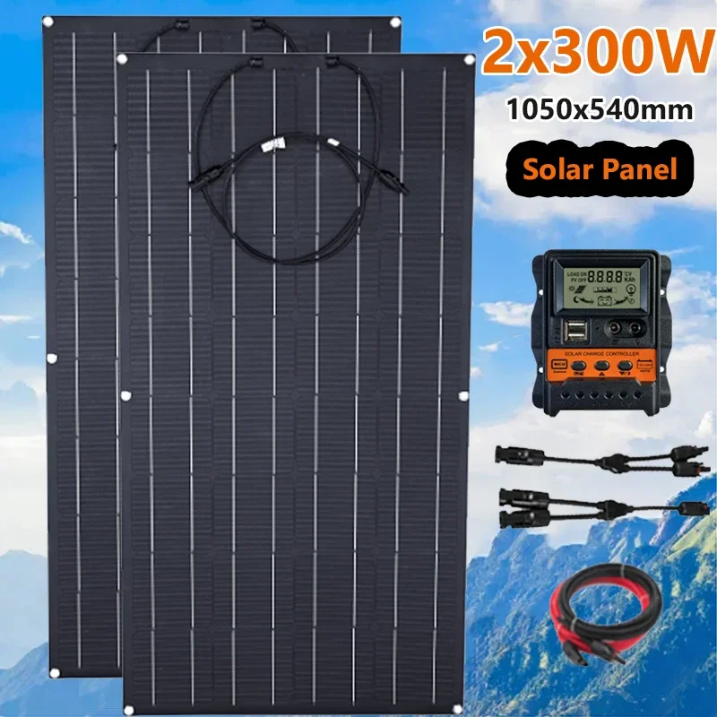 

300W 600W Flexible Solar Panel Kit 18V Solar Cell Energy Charger DIY Connector Power System for Camping Motorhome Car RV Boat