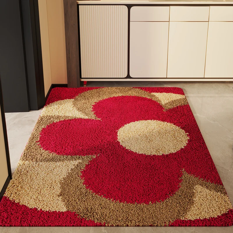 Chinese Red Printed Dust-Removing Floor Mat Water-Absorbing Non-Slip Foot Pad In Bathroom Rectangular Wear-Resistant Home Decor