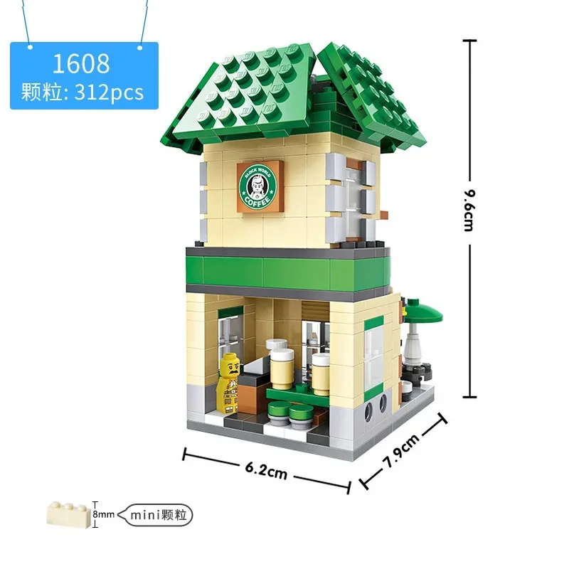 LOZ Blocks FUN Ideas Small Street Store Toy Small Coffee Pisa Shop Brinquedos MOC City House Food Building Bricks Girl Gifts
