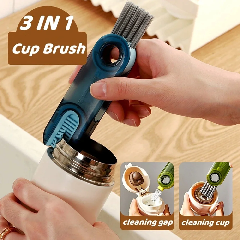 Multifunctional Cup Cleaning Brush 3 in 1 Cup Mouth Scrubber Rotatable Kitchen Cleaning Brush Bottle Gap Cleaner Accessories