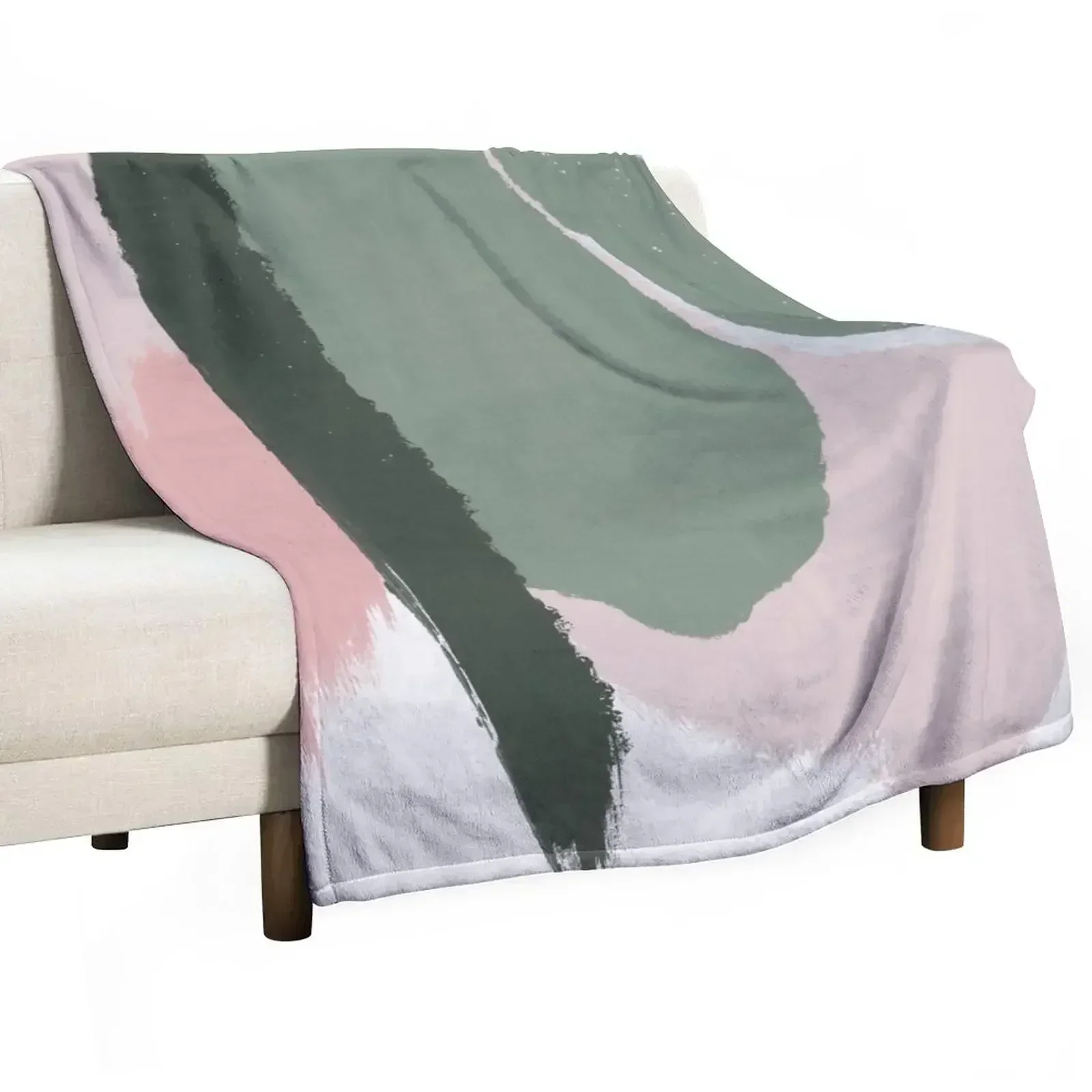 Abstract Art Paint Brush Strokes in Blush Pink & Sage Green Throw Blanket warm winter Thin christmas gifts For Baby Blankets