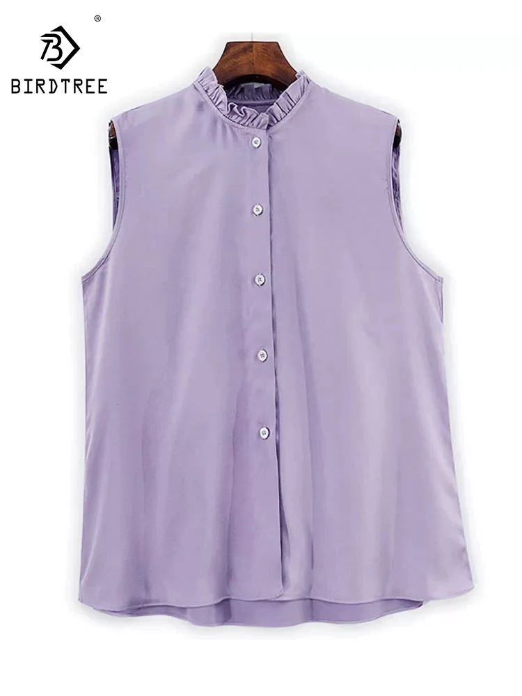 

BirdTree-Silk Elegant Vest, Sleeveless Ruffled Buttons Patchwork, Women Versatile Loose Coat, 2026 Spring Summer New T61730CC