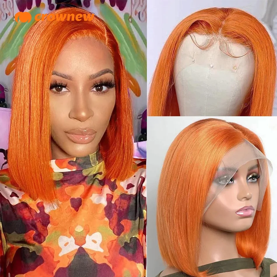 

Orange Ginger Human Hair Wig Bobs Human Hair Lace Frontal Wigs Straight Lace Front Wigs Human Hair 13X4 Hd Lace Frontal Wig