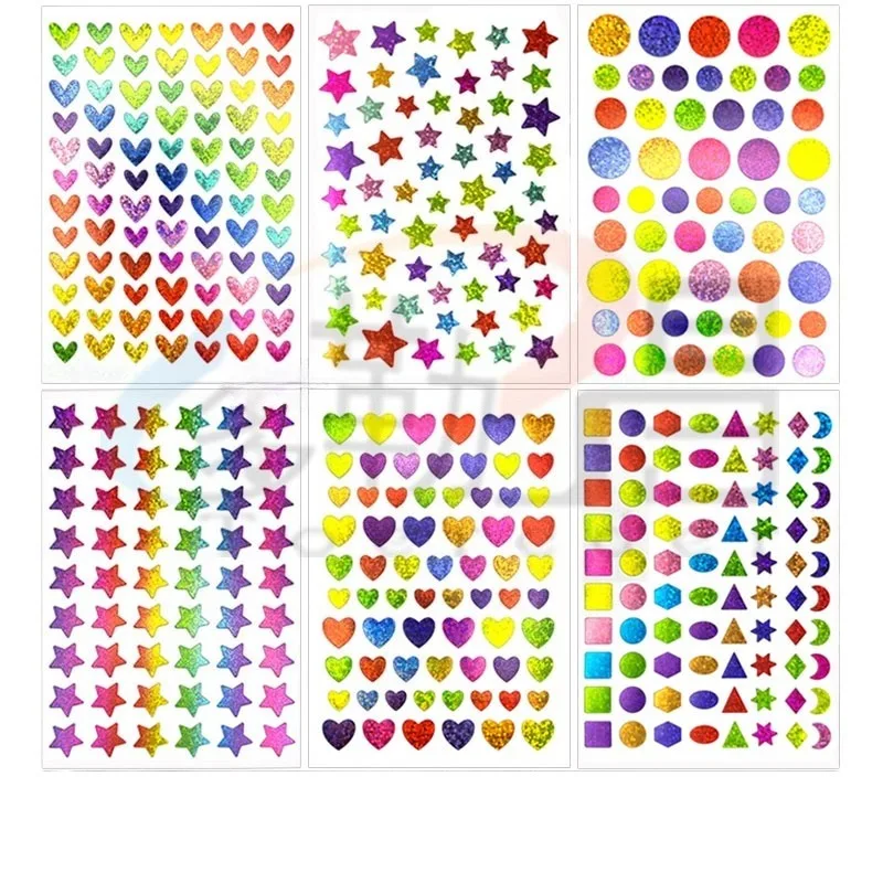 10 Sheets Glitter Foil Behavior Reward Stickers - Round Dot Heart Star Decals for Students & Scrapbooking