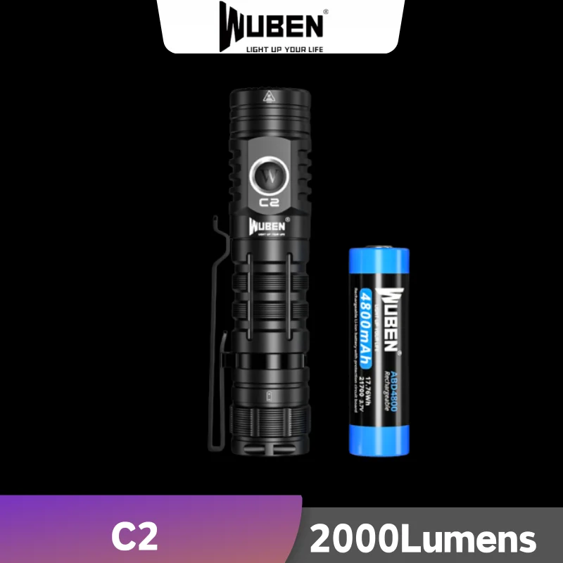 

WUBEN C2 Rechargeable Flashlight 2000Lumens Beam throw 358Meters with 21700 Battery With Power Bank LED Troch Lantern