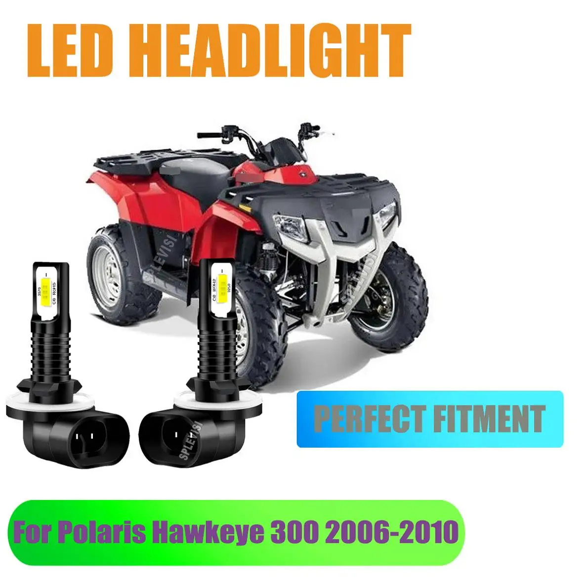 

LED White Headlight Bulbs- 200% brighter brightness, higher light efficiency For Polaris Hawkeye 300 2006 2007 2008 2009 2010