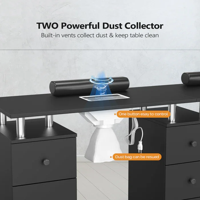 Modern Luxury Popular Custom Salon Furniture Single Double Position Manicure Nail Tech Table With Dust Collector