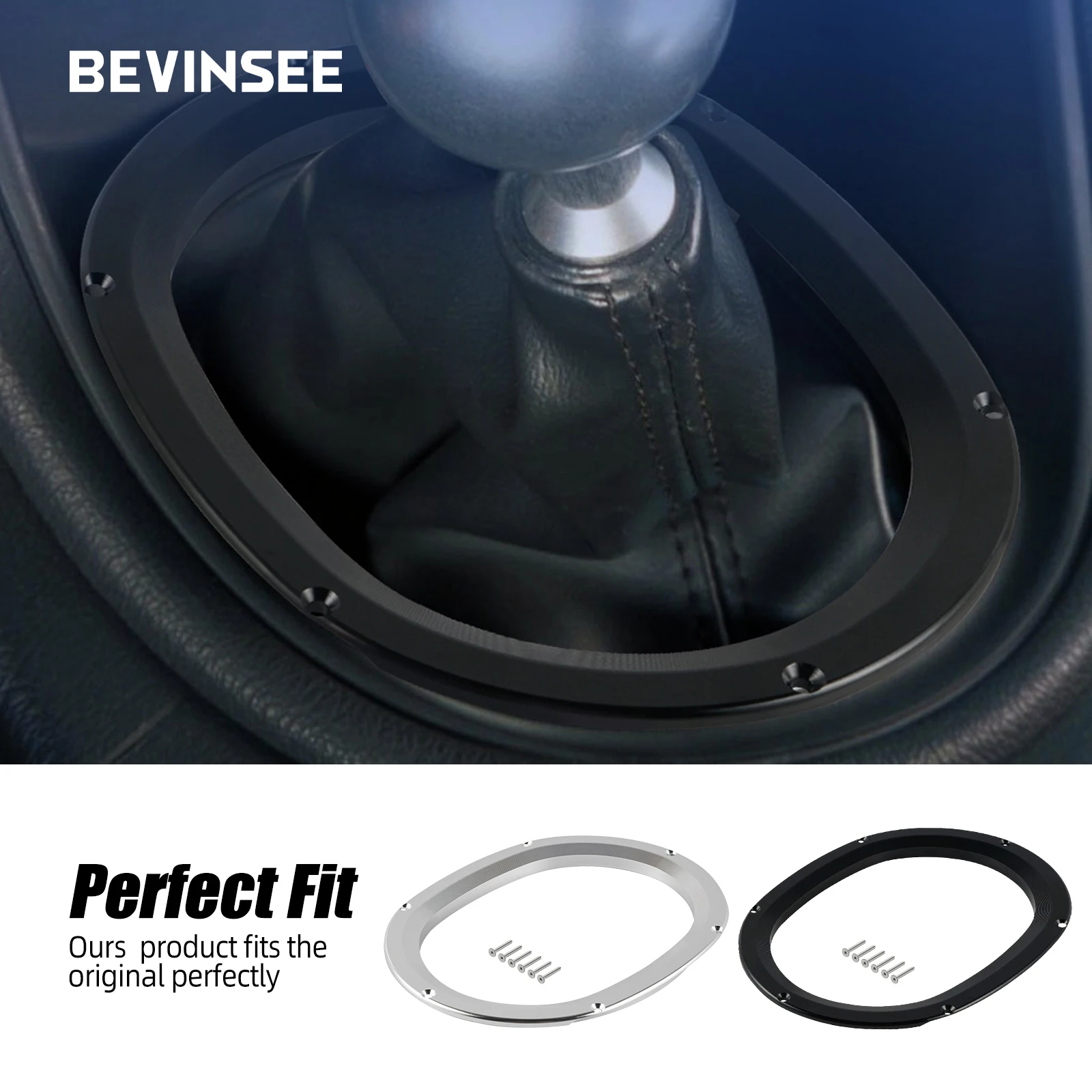 BEVINSEE Aluminum Shift Trim Bezel Gear Shift Panel Cover Trims for Ford Mustang GT V6 1994-2004