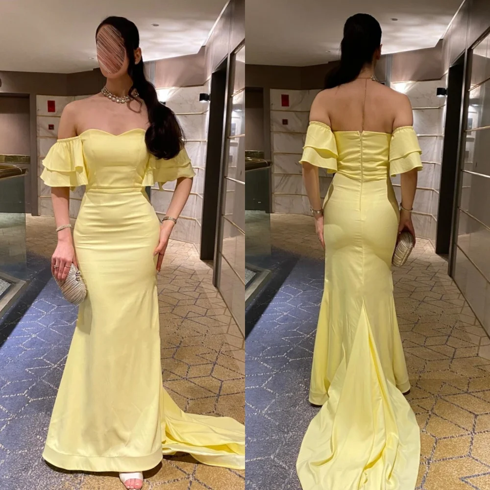 

Customized Simple Matching Jersey Pleat Mermaid Off-the-shoulder Long Dresses Bespoke Occasion Dresses Exquisite Elegant Retro