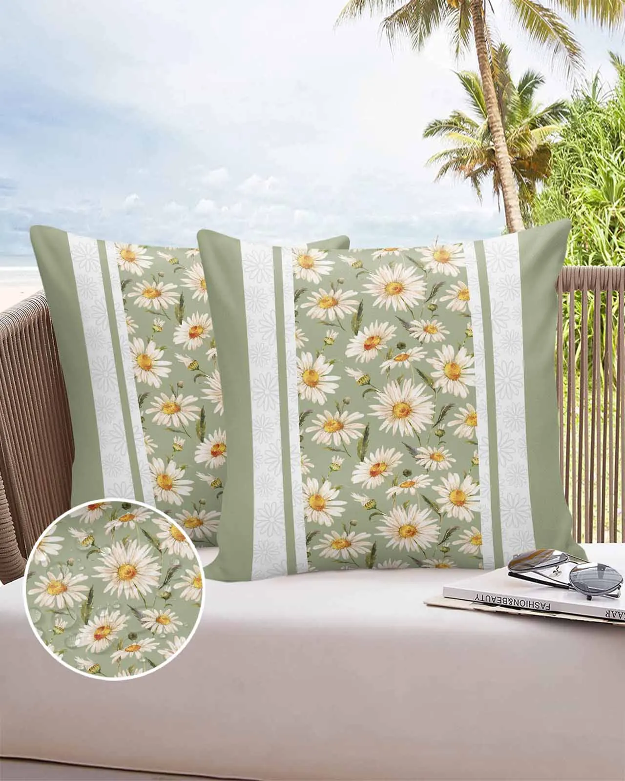 

2/4 Pcs Spring Daisy Sage Green Pillowcase Waterproof Bedroom Living Room Sofa Cushion Cover Holiday Pillowcase Gift