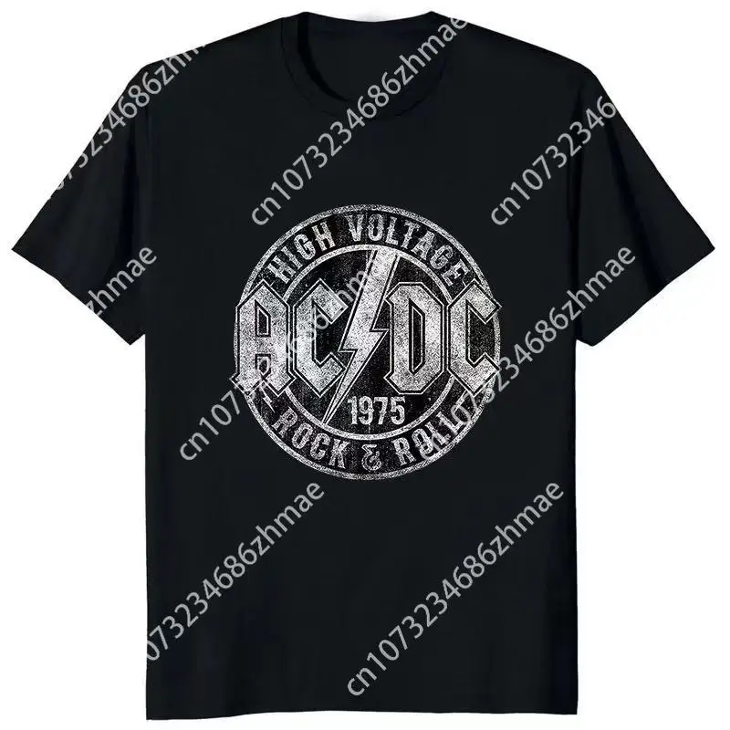 Ac High Voltage 1975 Dc Black Men T Shirt Hot Sale Summer Short Sleeves Cool Hip Hop Streetwear T-shirt Hipster Korea Style Tees