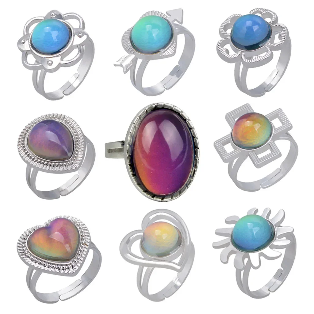 Open Ring Retro Creative Classic Versatile Adjustable Ring Temperature Control Gemstone Color Changing Ring for Women
