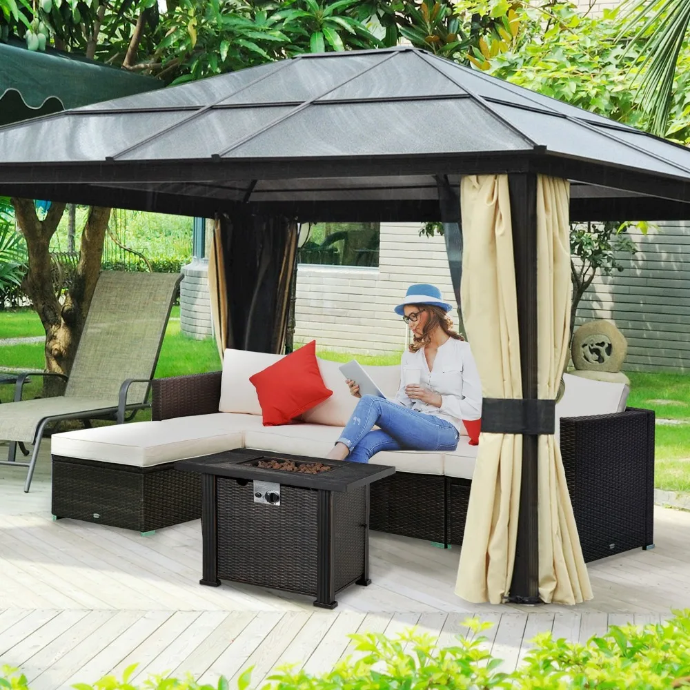 

30" Gas Propane Fire Pit Table 50,000BTU Wicker Auto Ignition Firepit w/ Lid