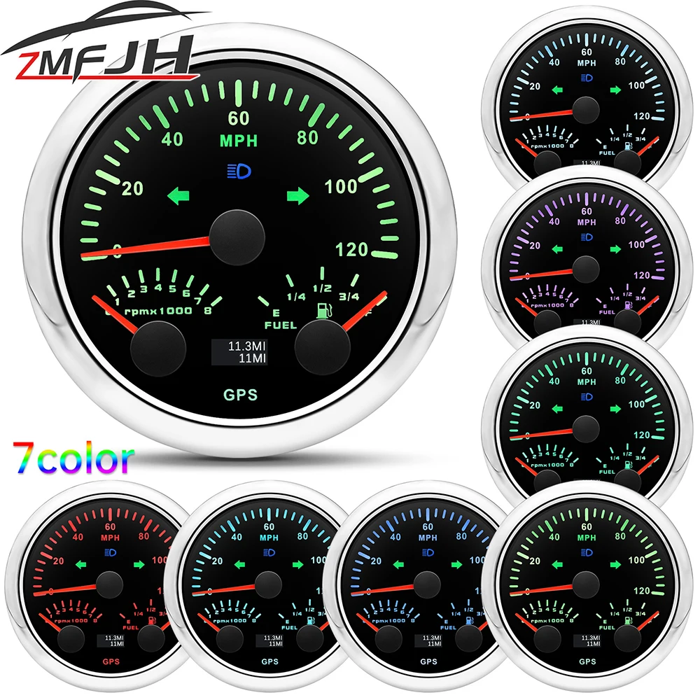 

3 In 1 Speedometer Tachometer Fuel Level Gauge 0~120 MPH Speed Meter 8000 RPM Tacho Meter 7 Color Light Car Marine Boat Gauge