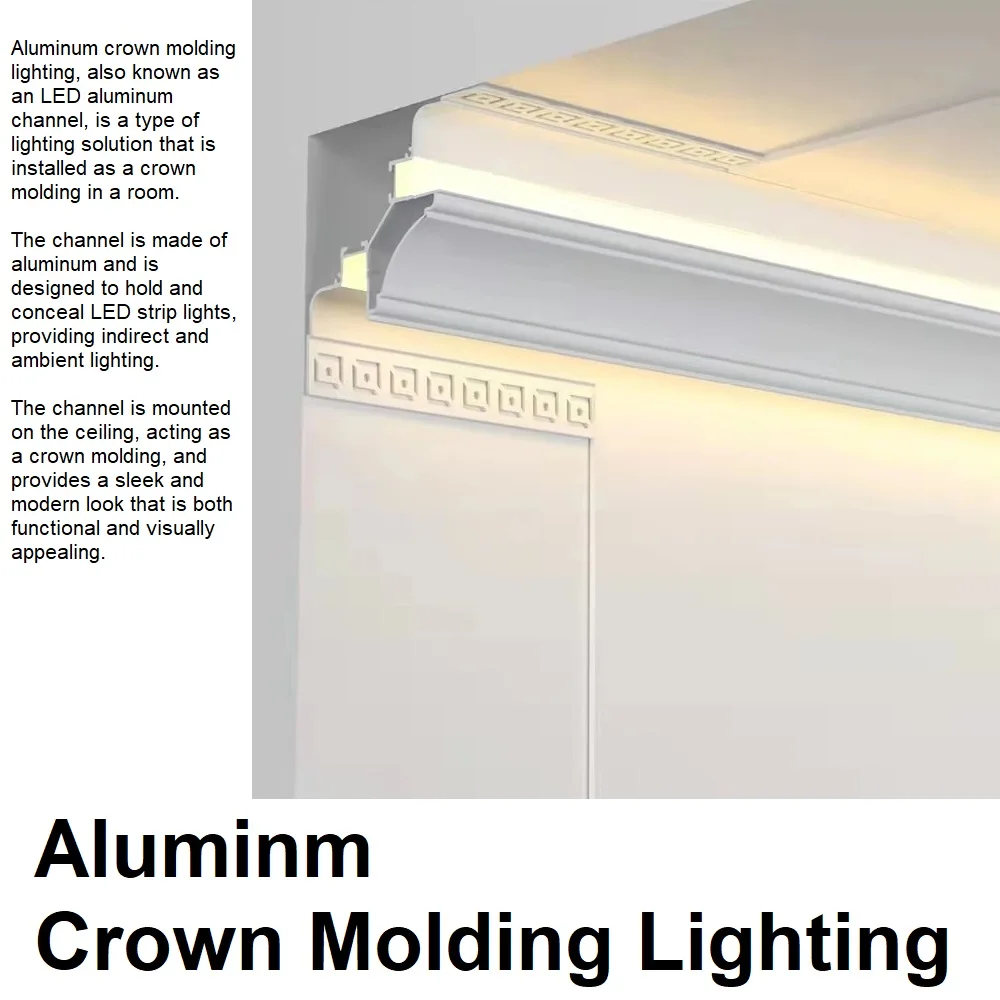 Indirect LED, Aluminum Crown Moulding Lights, Plaster-in Extrusion Profiles for LED Cove Lighting, Cornices Lamps