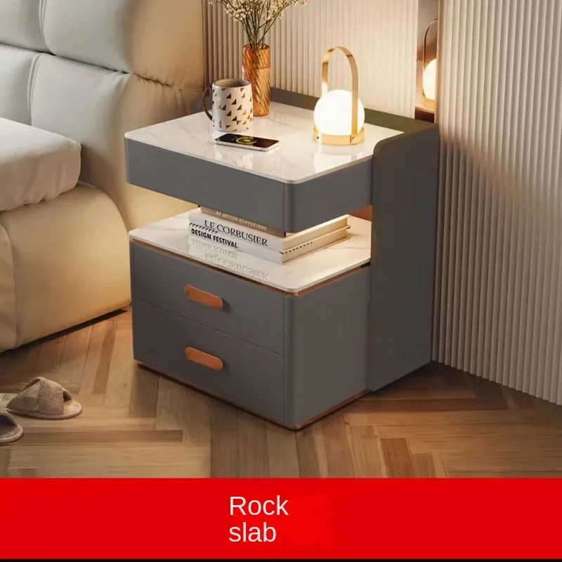 2026 Modern Luxury Wooden Wireless Charging Smart Bedside Table LED Light 3-Drawer Storage For Small Apartments Nightstands