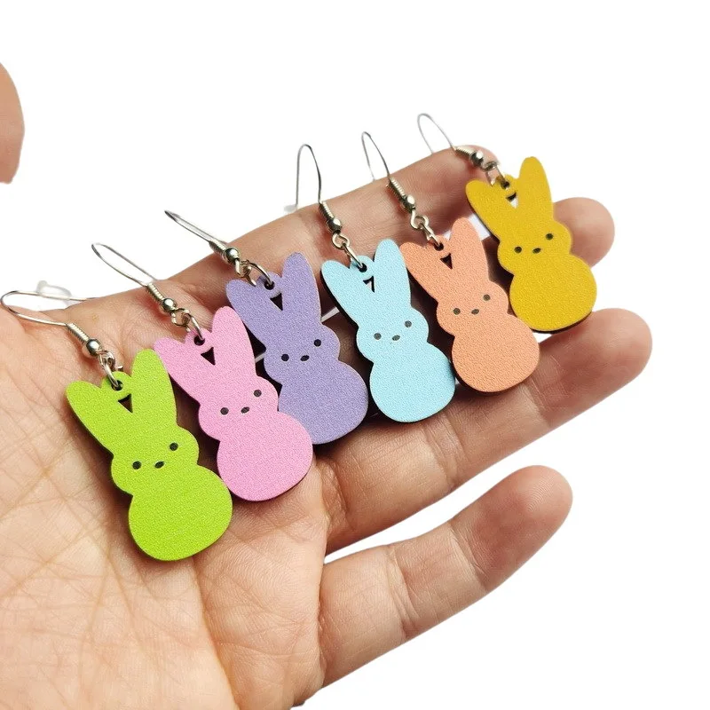 2025 New Easter Day Wood Rabbit Dangle Earrings Women Girls Holiday Jewelry Gifts