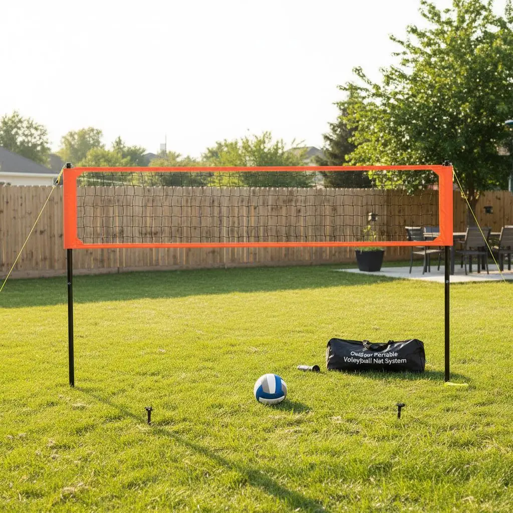 

Professional Athletics Netting Kit 32x3FT For Backyard Beach Lawn, Adjustable Height Aluminum Poles PVC Volleyball Pump Carry