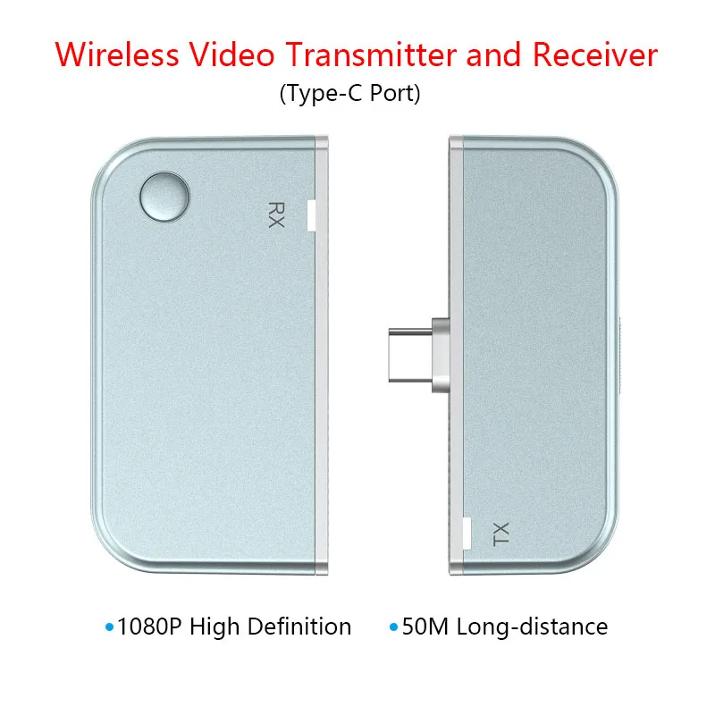 50M Wireless Video Transmitter and Receiver with Type-C Port for Enterprise Projectors Mobile Phones Laptop PC Phone TV Monitor