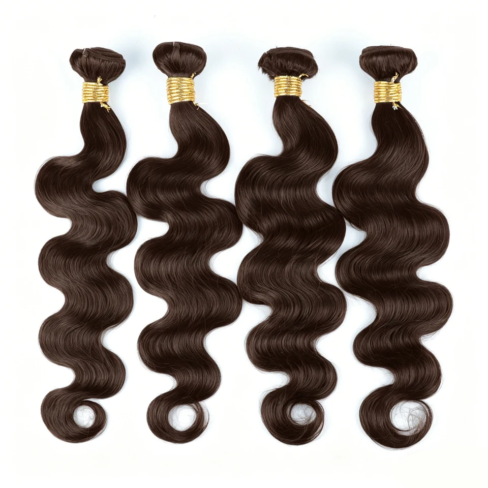Paquetes de cabello castaño oscuro color #4, cuerpo ondulado, cabello humano brasileño, doble weft, para coser 3