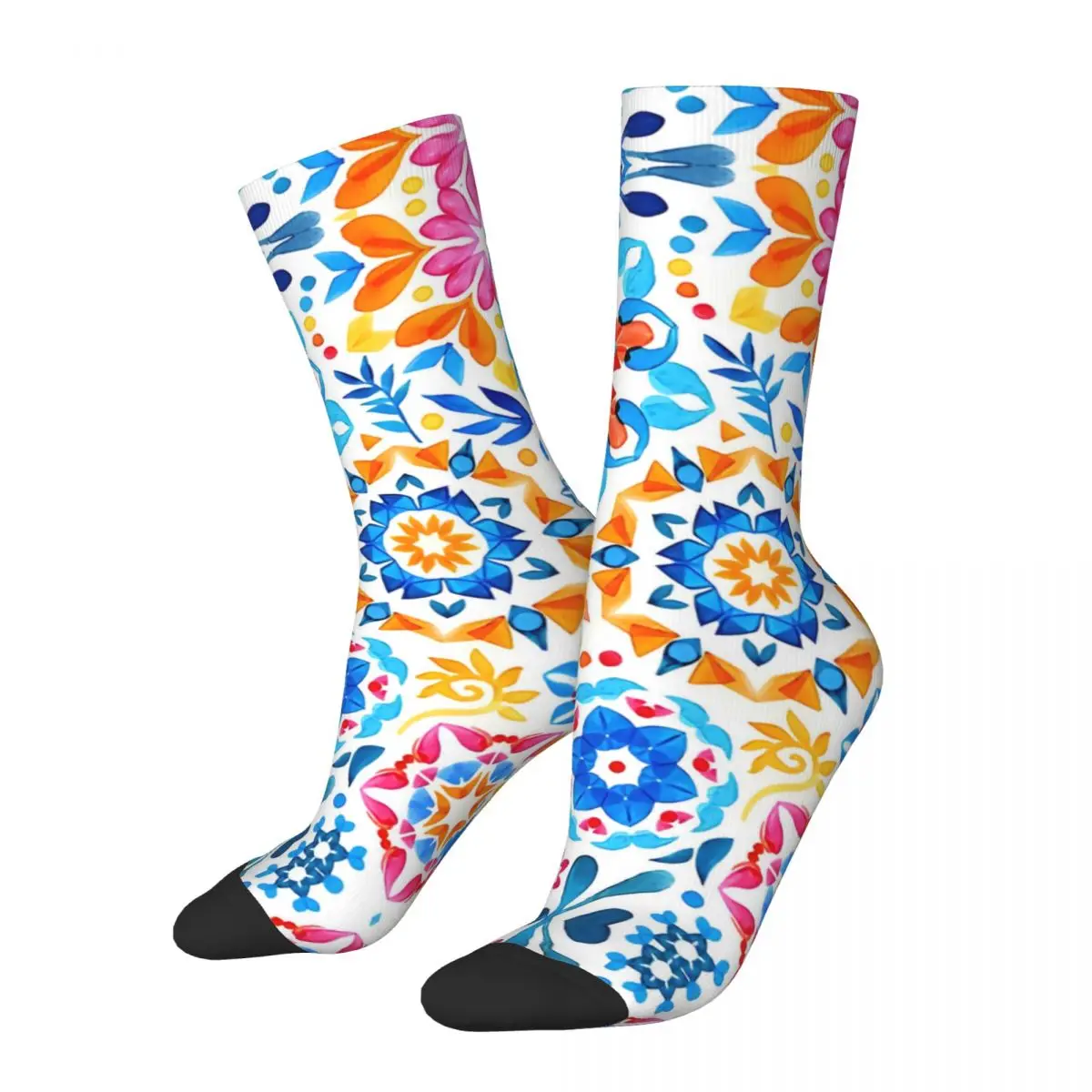 Hip Hop Vintage Watercolor Kaleidoscope Floral Crazy Men's Socks Unisex Harajuku Seamless Printed Novelty Crew Sock Boys Gift