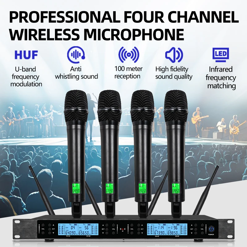 

4-channel wireless microphone professional gooseneck headset lavalier microphone singing stage wireless system