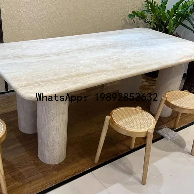 

X7 Natural Travertine Dining Table Italian Minimalist Model Room Long Dining Table Factory Direct Supply