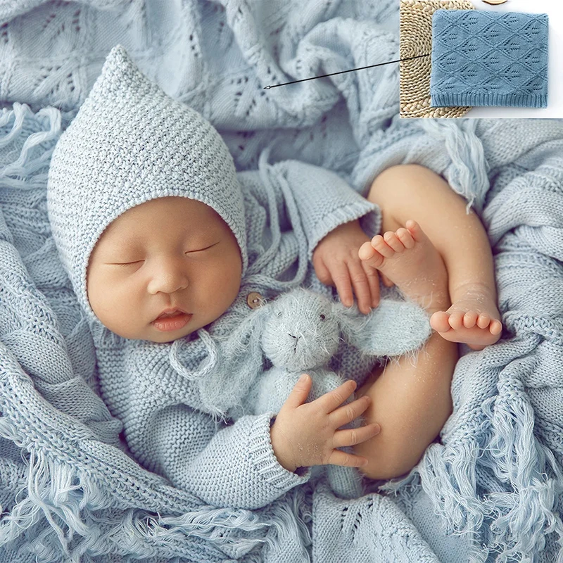 90x120CM Wool Blanket Newborn Photography Props Hand-Knitted Baby Posing Soft Wool Background Blanket For Baby Shoot Accessories