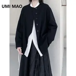 UMI MAO Yamamoto Dark Coat Irregular Cut Round Neck Cardigan Niche Spring Top Design Jacket Femme Y2K Jaket Women