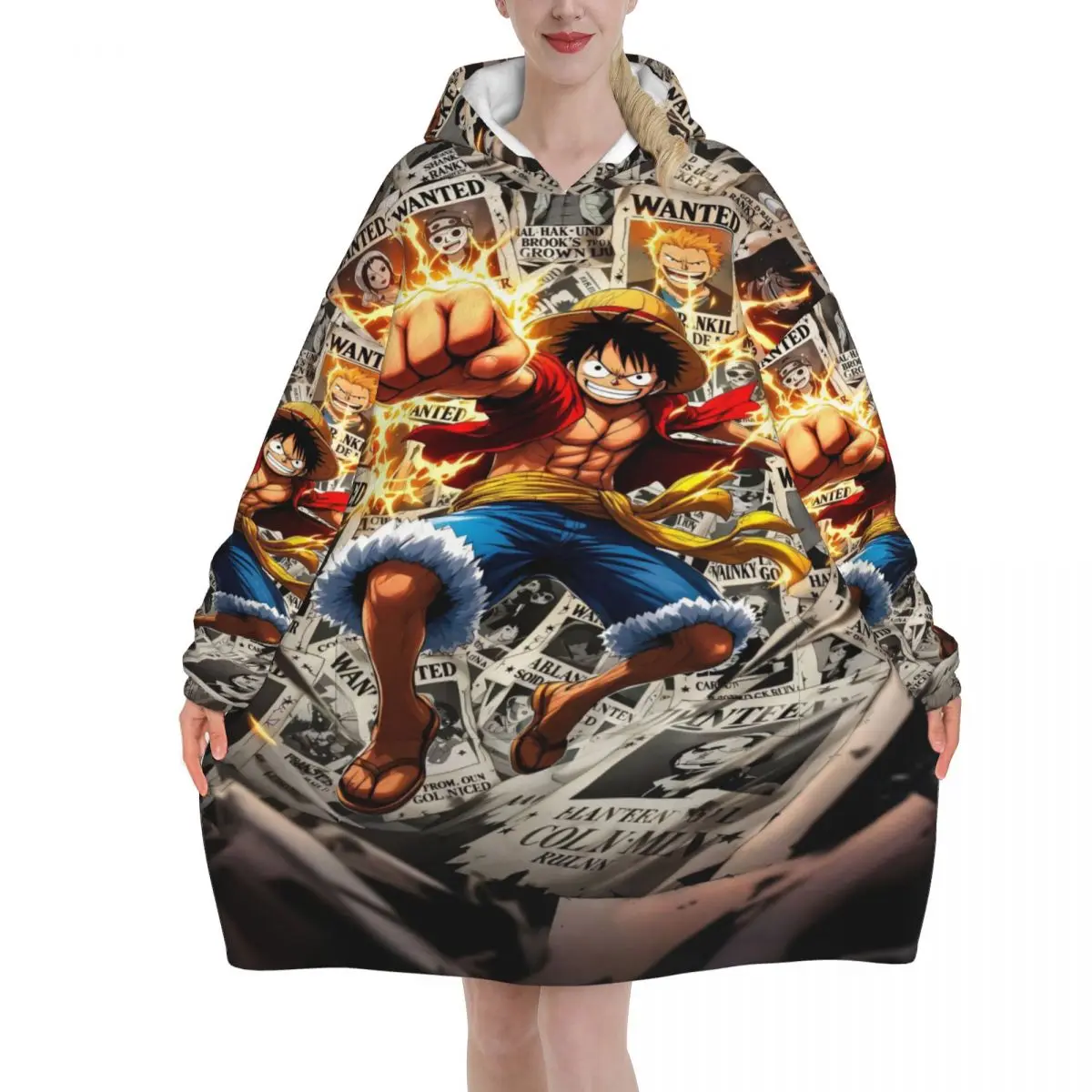

Luffy Zoro Tony Chopper Anime Wearable Blanket Hoodie for Women Men Warm Cozy Blanket Sweatshirt Thick Fleece Hooded Blanket