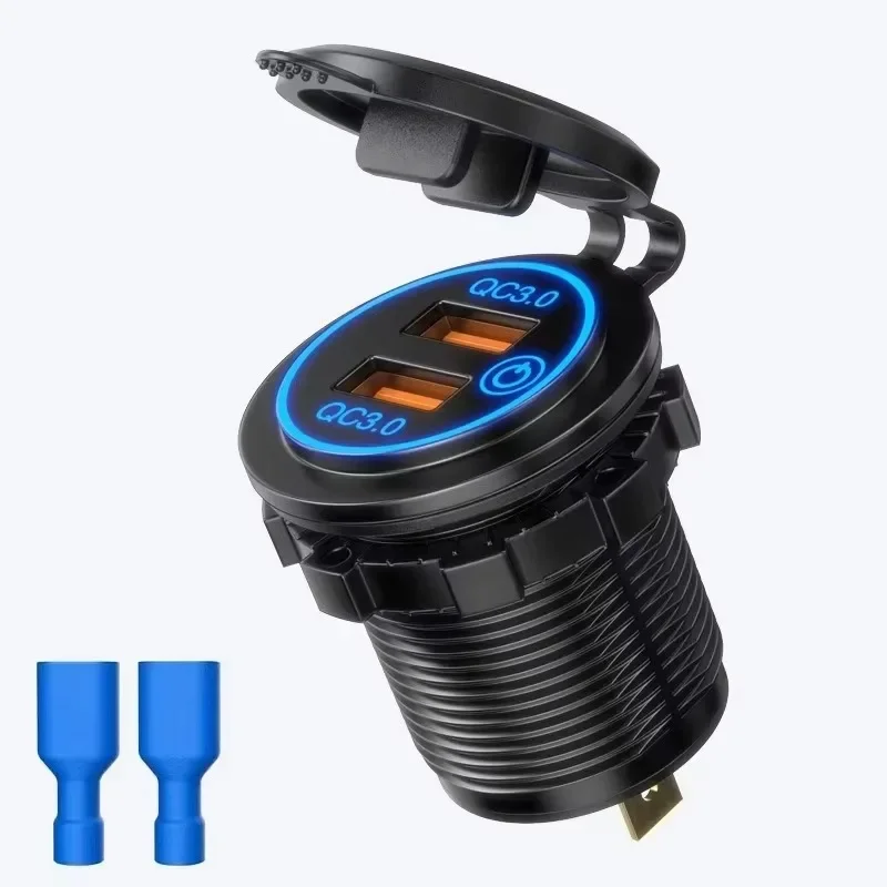 For Car Motorcycle ATV Quick Charge 3.0 USB Car Charger Socket Digital Display Voltmeter USB Charger Socket with ON-OFF Switch