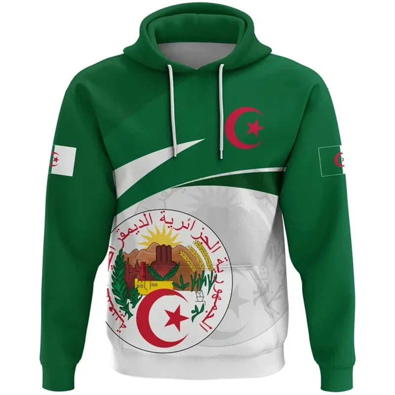 Vintage DZ Algeria Flag Street Print Clothing Men Hip Hop Personality Hooded Sweatshirts  Fashion Hoodies Long Sleeve Pullovers