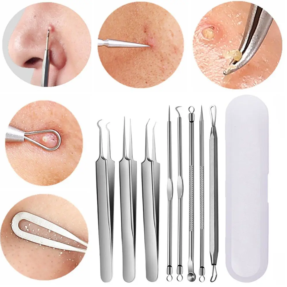 Acne Pimple Extractor Makeup Tool Tweezer Stainless Steel Pimple Removing Skin Care Tool Kit Face Care Tool Blackhead Removing