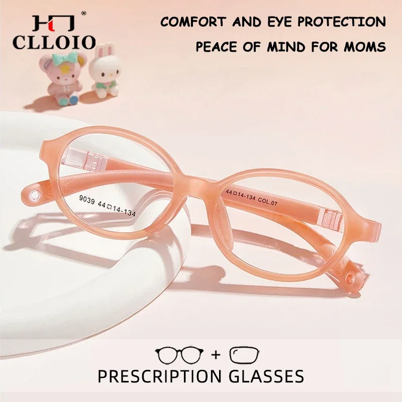 

CLLOIO Classic Oval Boys Girls Silicone Frames Myopia Children Eyeglasses Anti Blue Light Glasses Custom Prescription Glasses