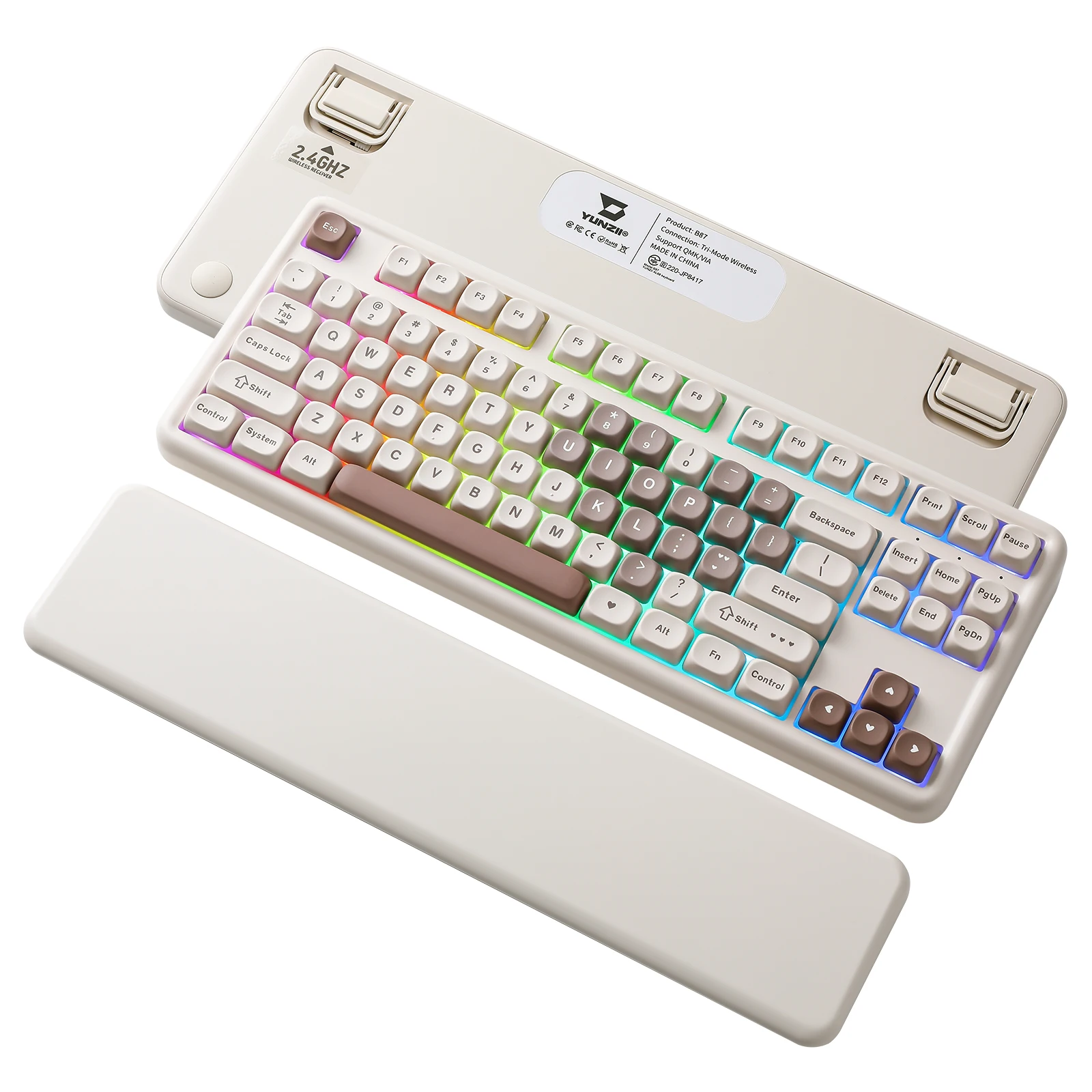 YUNZII B87 ハート ワイヤレス メカニカル キーボード、QMK/VIA