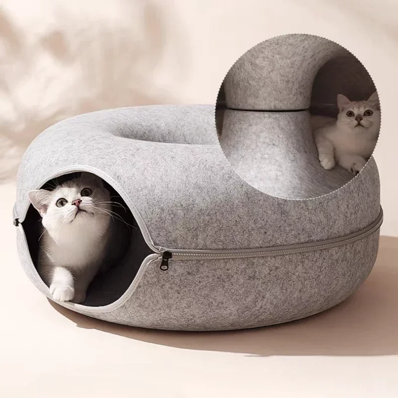 Cat Window Donut Felt Cat Nest Fun Interactive Toy Tunnel Spliceable Double-Layer Composite Structure Universal Cat Bed