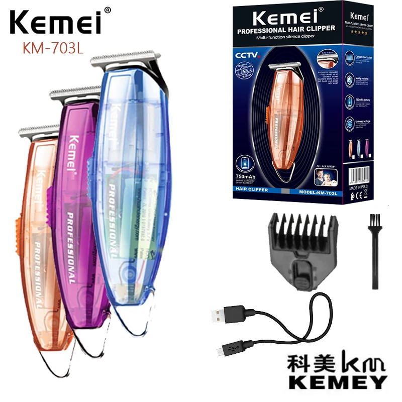 

Kemei Km-703L Fast Charge Long Battery Life Transparent Body With Tail Hook Mini Cordless Professional Charging Hair Clipper