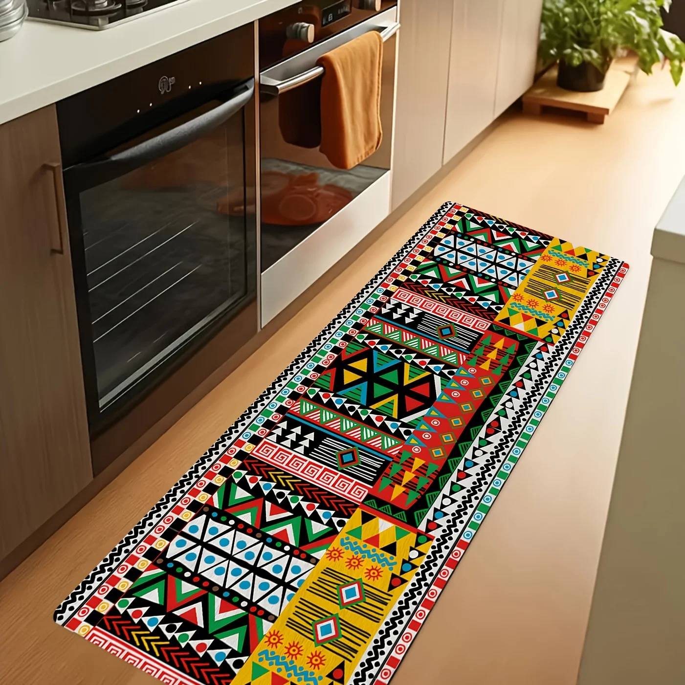 A High-Quality 100% Polyester Rug Featuring Colorful Patterns Inspired by African Tribal Designs, This Non-Slip And Washable C