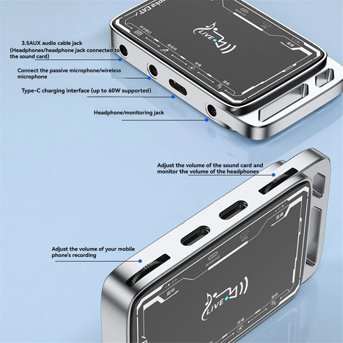 

2025+ Live Broadcast No.1 Sound Card Converter for IOS/Type-C Two-in-One Connect Microphone Stereo Without Noise