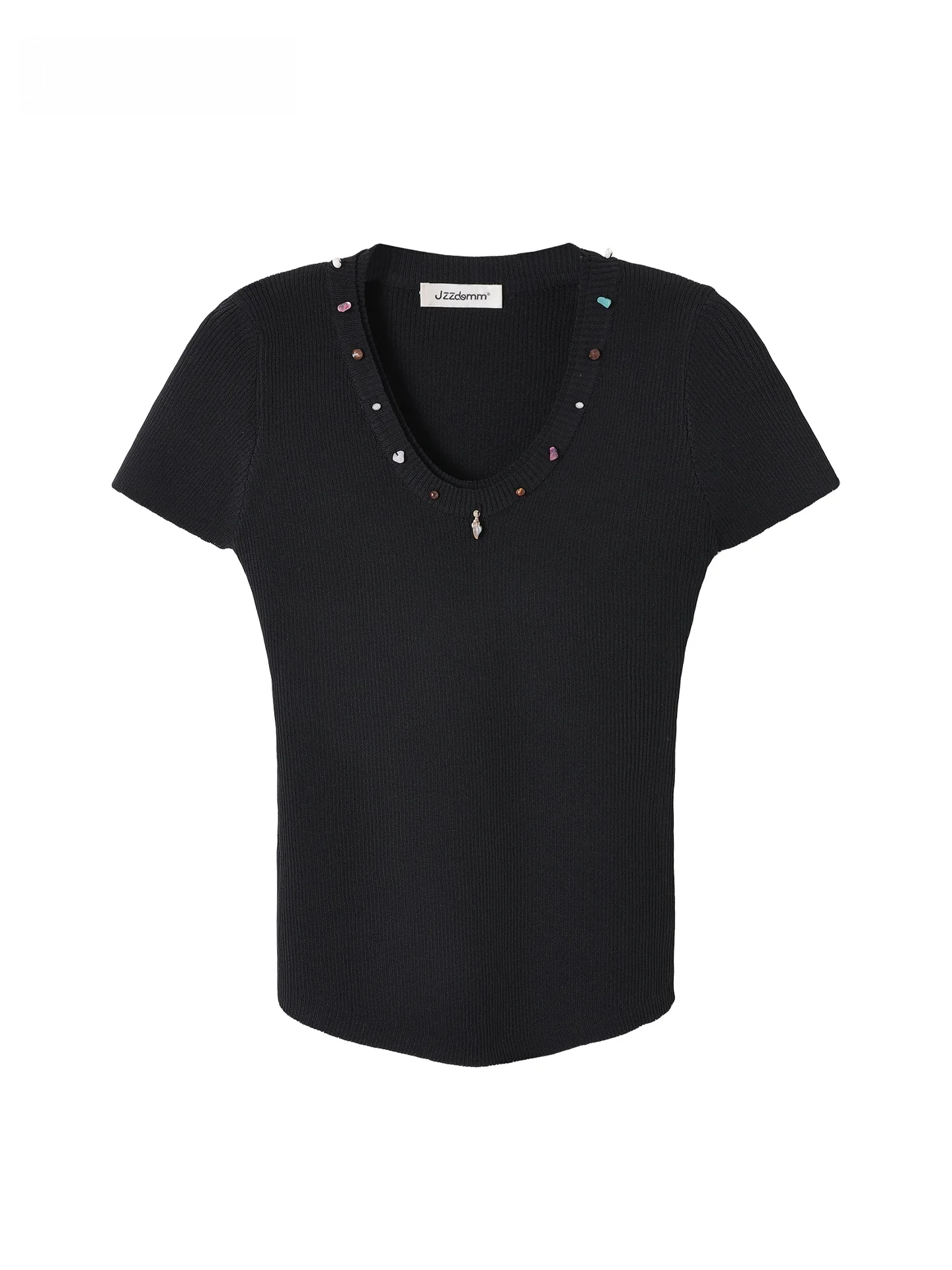 

JZZDEMM ell Decorated V-Ne ort Sve Knitwear Women's Slim Fit Design Sense Top Soft Fine Gauge Knitted Casual Wear
