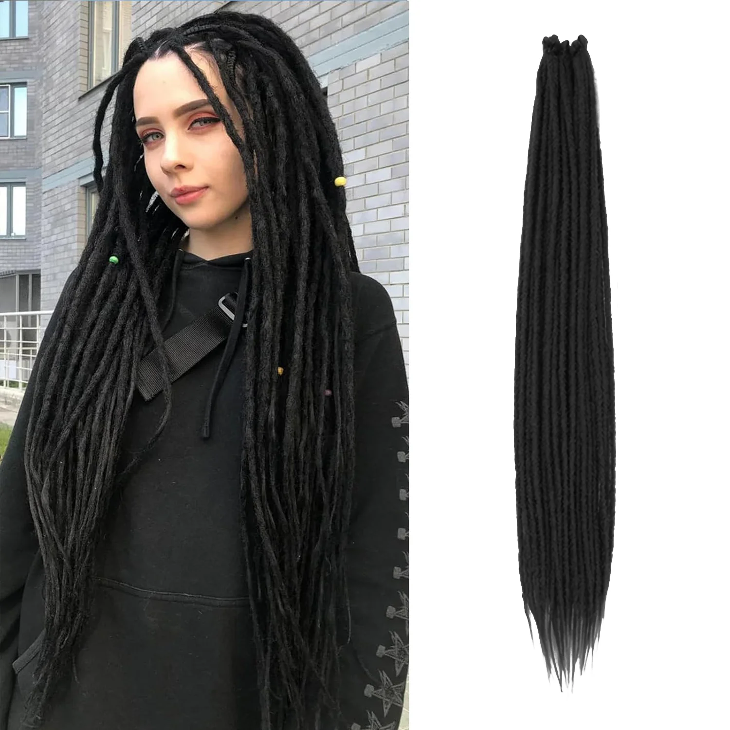

24 Inch Wool Double Ended Dreadlock Extensions 10 Strands Ends Mixed Synthetic DE Dreads Thin Soft Fake Dreads Hippie Style