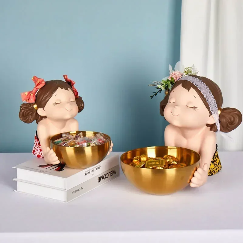 

Nordic Girl Sculpture Home Desk Storage Decoration Entryway Living Room Office Key Candy Holder Decor Housewarming Birthday Gift