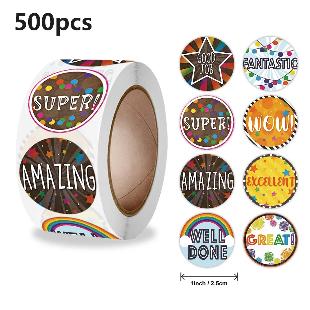500pcs Reward Stickers 1inch Kids Children Kindergarten School Encouragement Students Games Toy Animals Stationery Labels