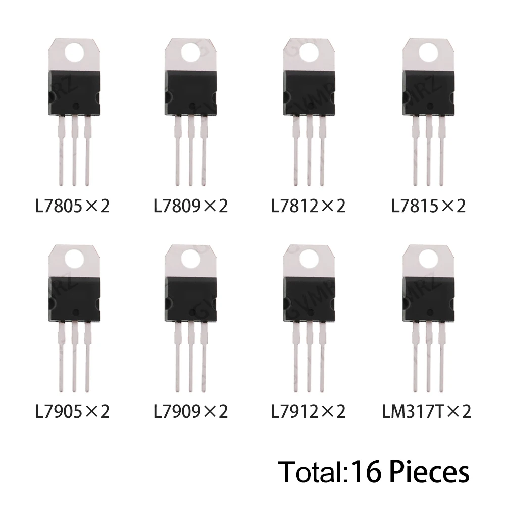 16PCS L7805 8Values TO-220 Transistor Kit (L7805/L7812/LM317T etc.) Voltage Regulator for Industrial Power Supply DIY Project