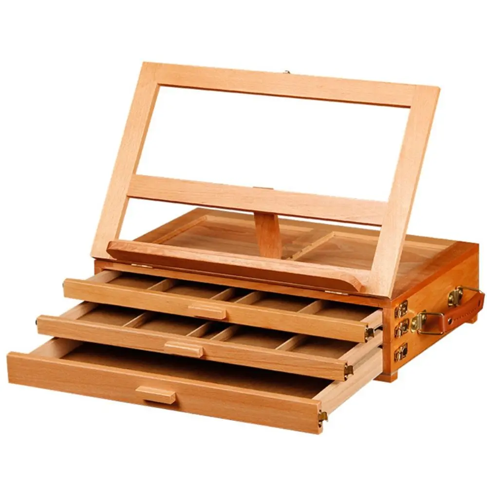 Adjustable Beech Wooden Table Easel Multifunction Professional Art Painting Easel Box Folding Oil Paint Sketch Drawer Box