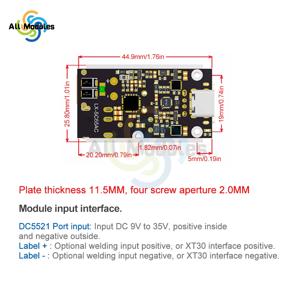 DC 9V-35V 65W do rodzaj USB C QC4.0 PD2.0/3.0 moduł zasilania szybkiego ładowania dla telefonu komórkowego